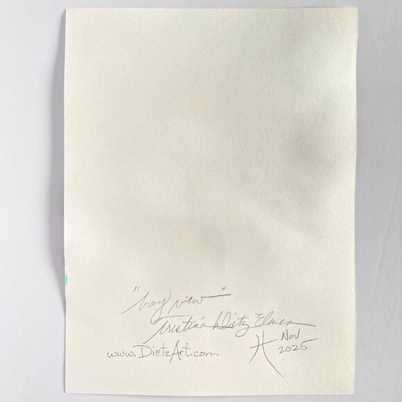 Bay View Original Acrylic Palette Knife Painting Matted 11x14in Wall Art - Picture 7 of 7